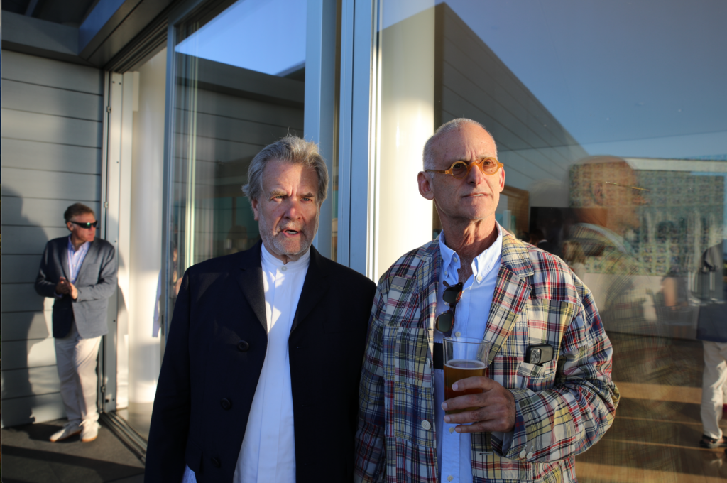 Nicholas Callaway (left) and Rob Rubin at a party in Bridgehampton in celebration of the imminent release of a groundbreaking new book on Bob Dylan. (Photo credit: Chris Francescani)